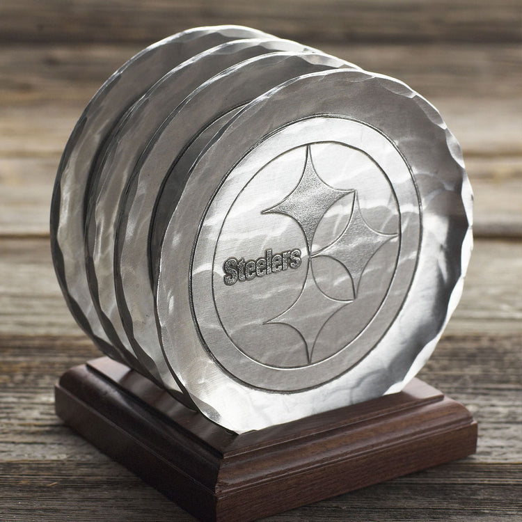 Pittsburgh Steelers 4 Piece Coaster Set with Caddy (Aluminum)