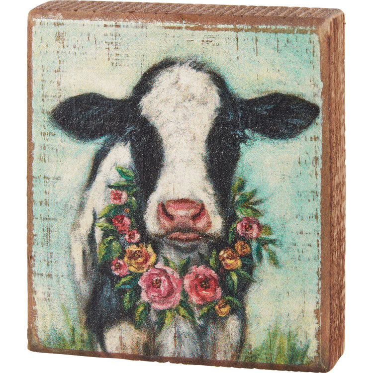Block Sign - Cow With Wreath
