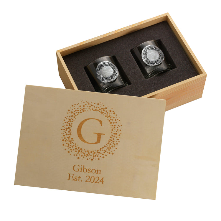 Celebration Seurat 2-Piece Rocks Glass Set in Wood Box