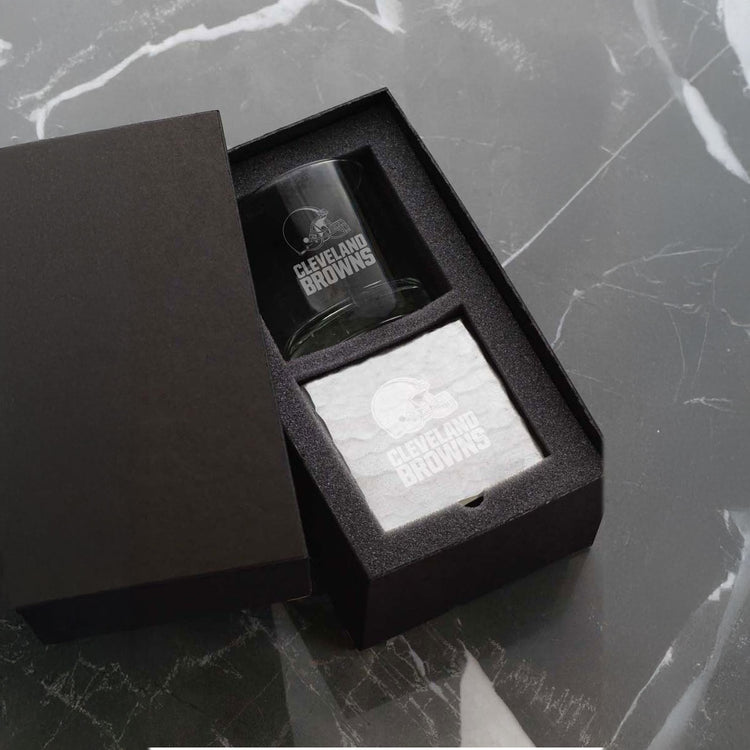 Cleveland Browns Etched Rocks Glass and Square Coaster Set