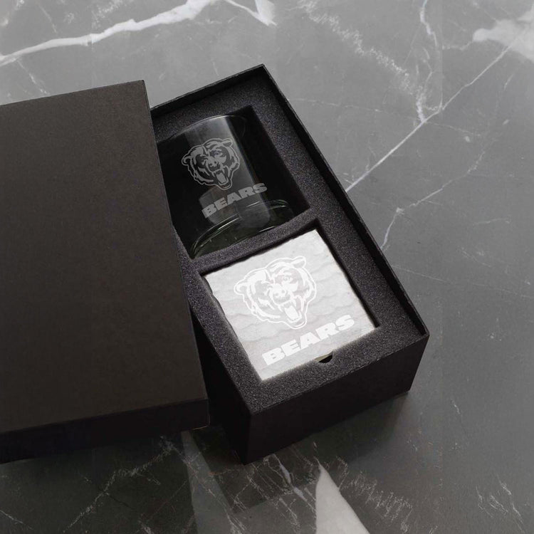 Chicago Bears Etched Rocks Glass and Square Coaster Set