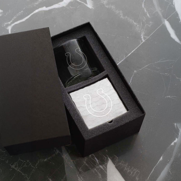 Indianapolis Colts Etched Rocks Glass and Square Coaster Set