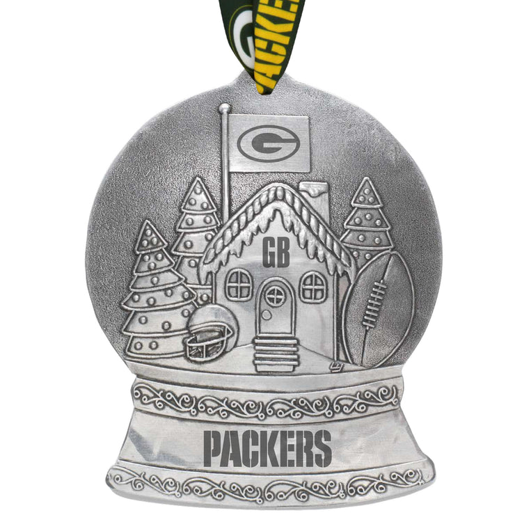 Green Bay Packers Gingerbread Football Fan House Snow Globe Ornament