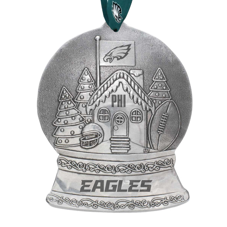 Philadelphia Eagles Gingerbread Football Fan House Snow Globe Ornament
