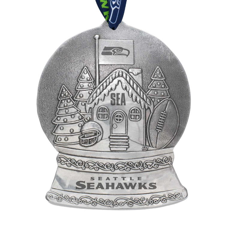 Seattle Seahawks Gingerbread Football Fan House Snow Globe Ornament
