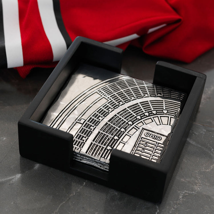 Ohio State Stadium Series 4-Piece Square Coaster Set with Caddy