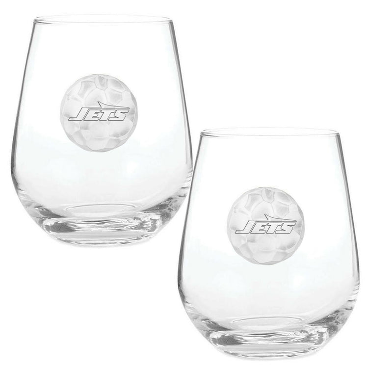 New York Jets 2-Piece Stemless Wine Glass and Collector's Box