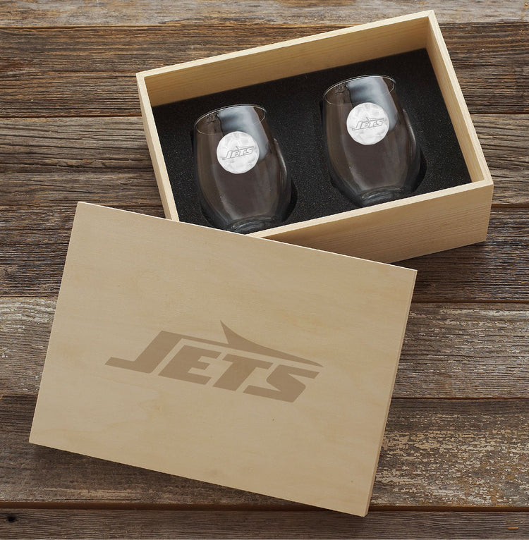 New York Jets 2-Piece Stemless Wine Glass and Collector's Box