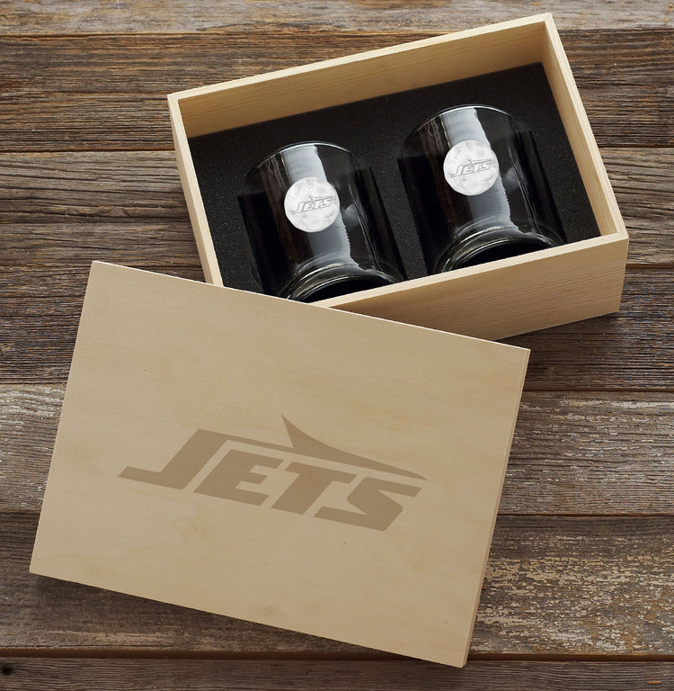 New York Jets 2-Piece Rocks Glass Set and Collector's Box