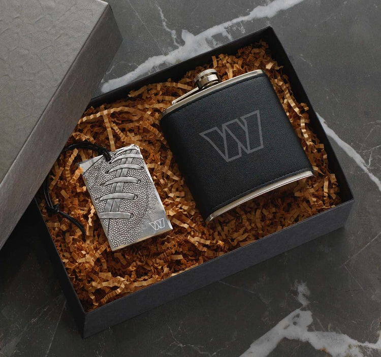 Washington Commanders Etched Flask and Bag Tag Gift Set