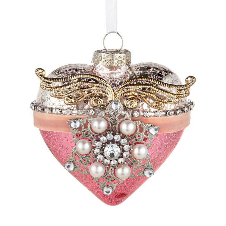 Patinaed Heart with Angel Wing Ornament