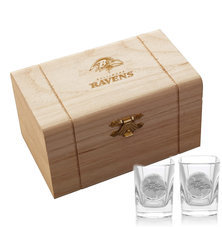Baltimore Ravens 2-Piece Shot Glass Set and Box (Aluminum)