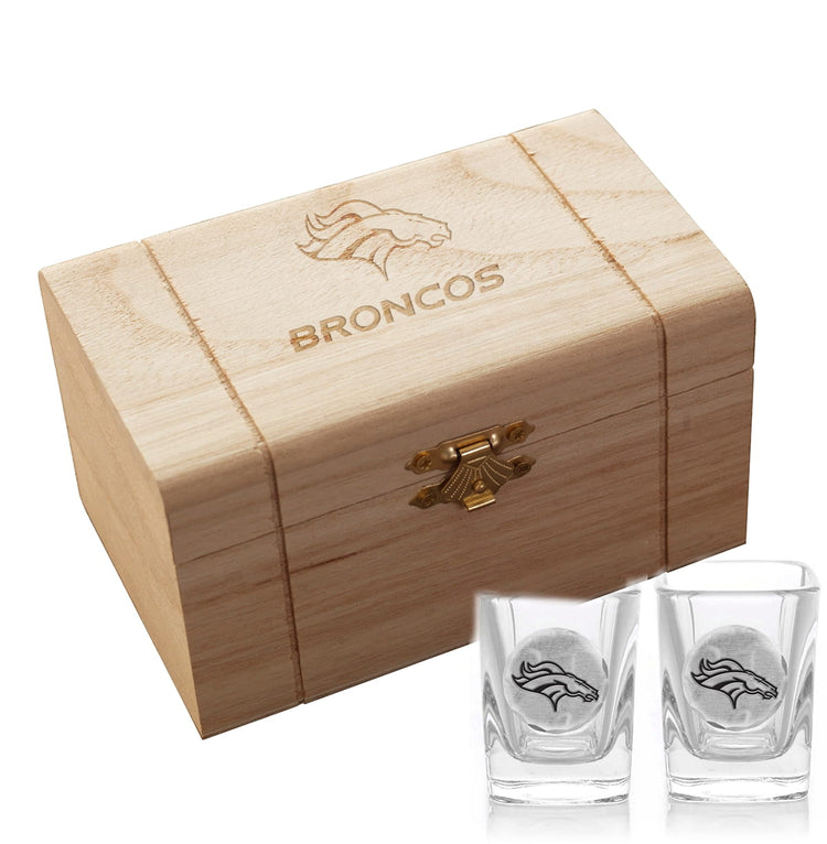 Denver Broncos 2-Piece Shot Glass Set and Box (Aluminum)