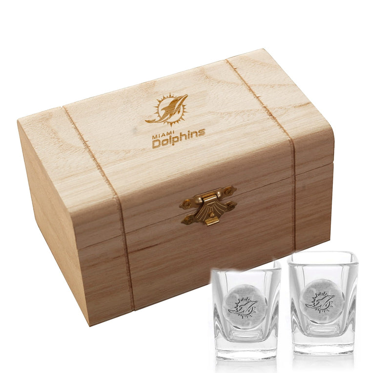 Miami Dolphins 2-Piece Shot Glass Set and Box (Aluminum)