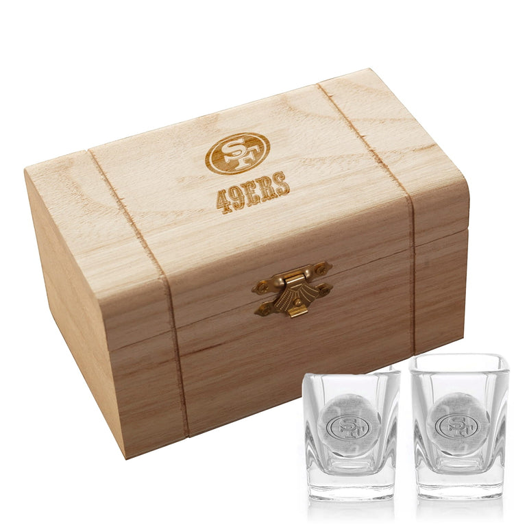 San Francisco 49ers 2-Piece Shot Glass Set and Box (Aluminum)