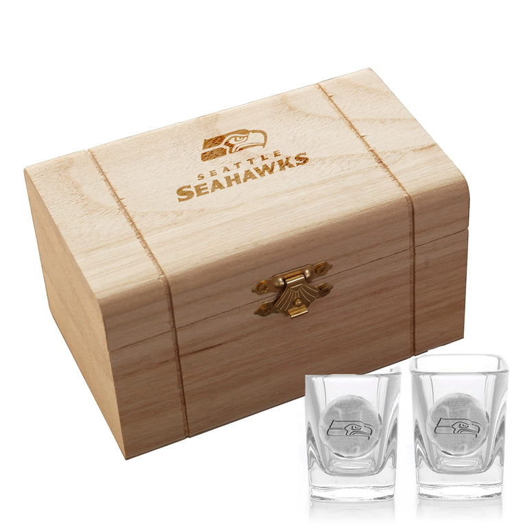 Seattle Seahawks 2-Piece Shot Glass Set and Box (Aluminum)