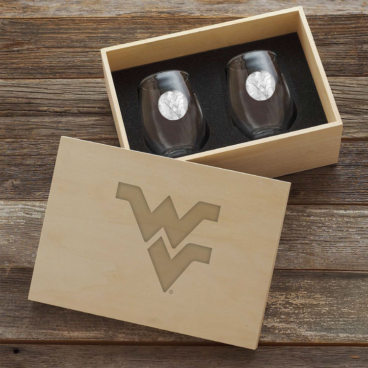 West Virginial University 2-Piece Wine Glass Set with Collectible Box