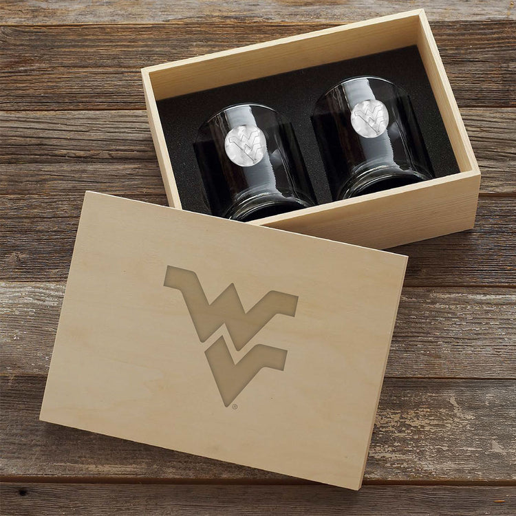 West Virginia University 2-Piece Rocks Glass Set with Collectible Box