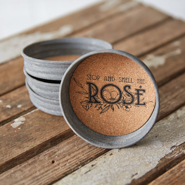 Mason Jar Lid Coasters - Stop And Smell The Roses