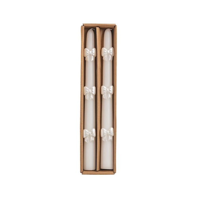 White Bow Taper Candle Set