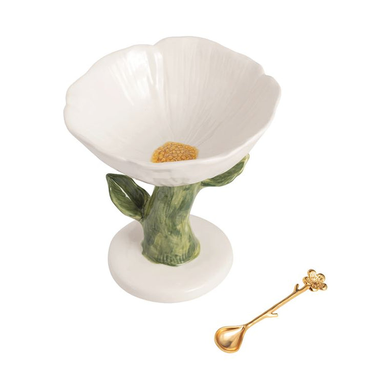 White Flower Pedestal Dish Set