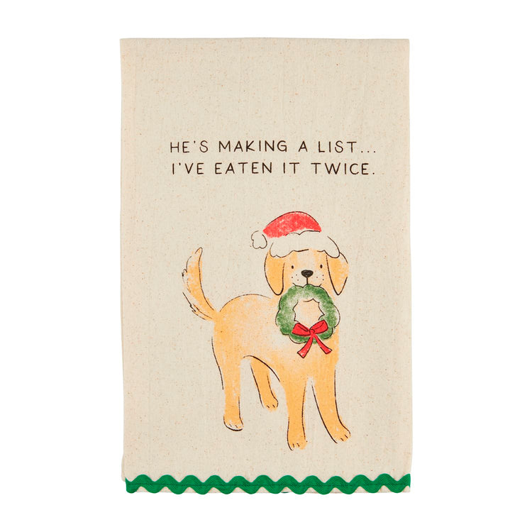 He's Making A List Dog Ric-Rac Towel