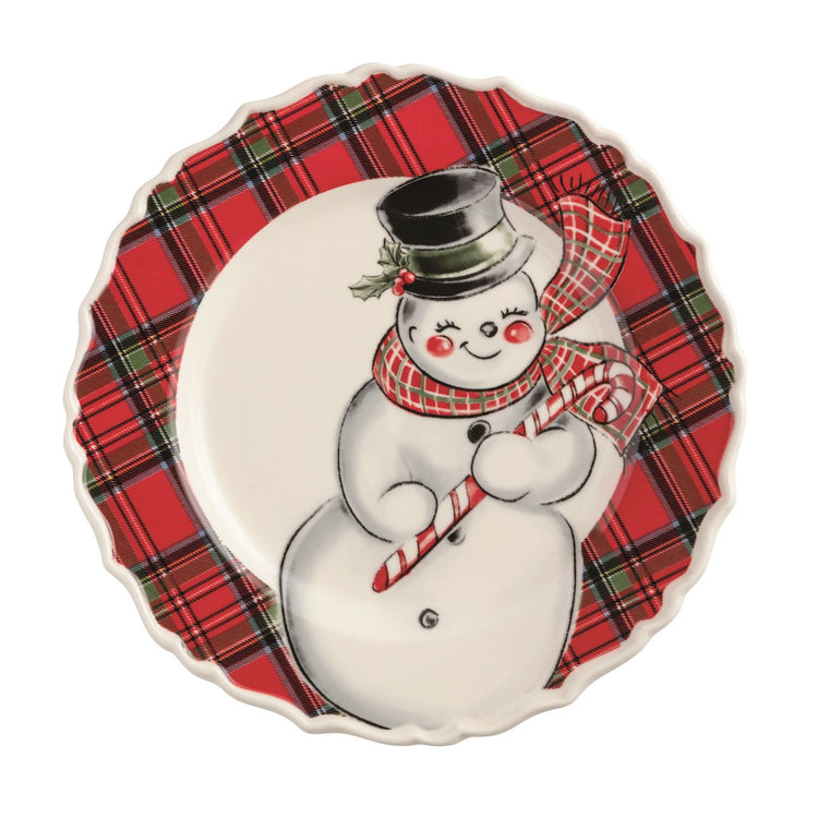 Snowman Tartan Rim Salad Plate