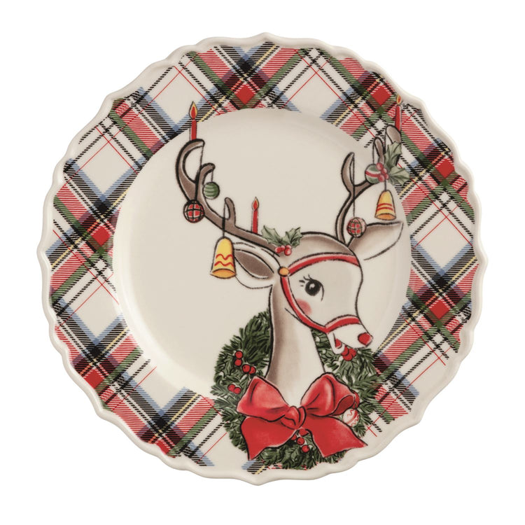 Reindeer Tartan Rim Salad Plate