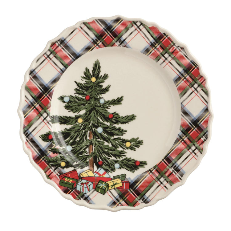 Christmas Tree Tartan Rim Salad Plate