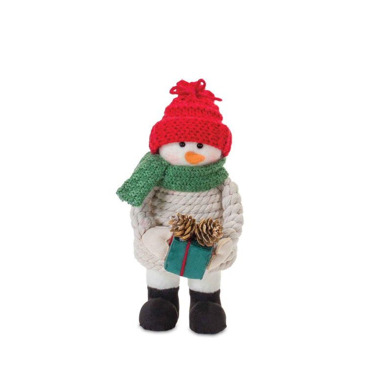 Knitted Snowman with Holiday Gift Figurine