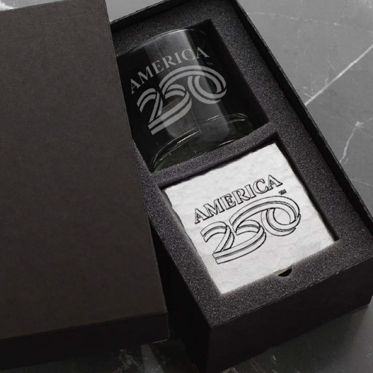 America250 Rocks Glass with Coaster Commemorative Gift Set