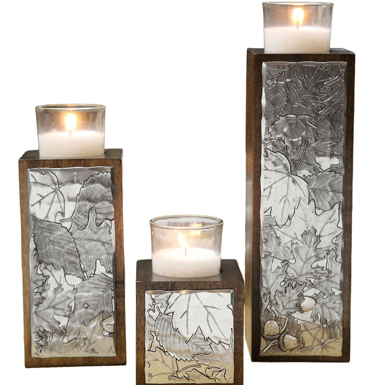 Autumn 3-Piece Wood Candle Holder Set