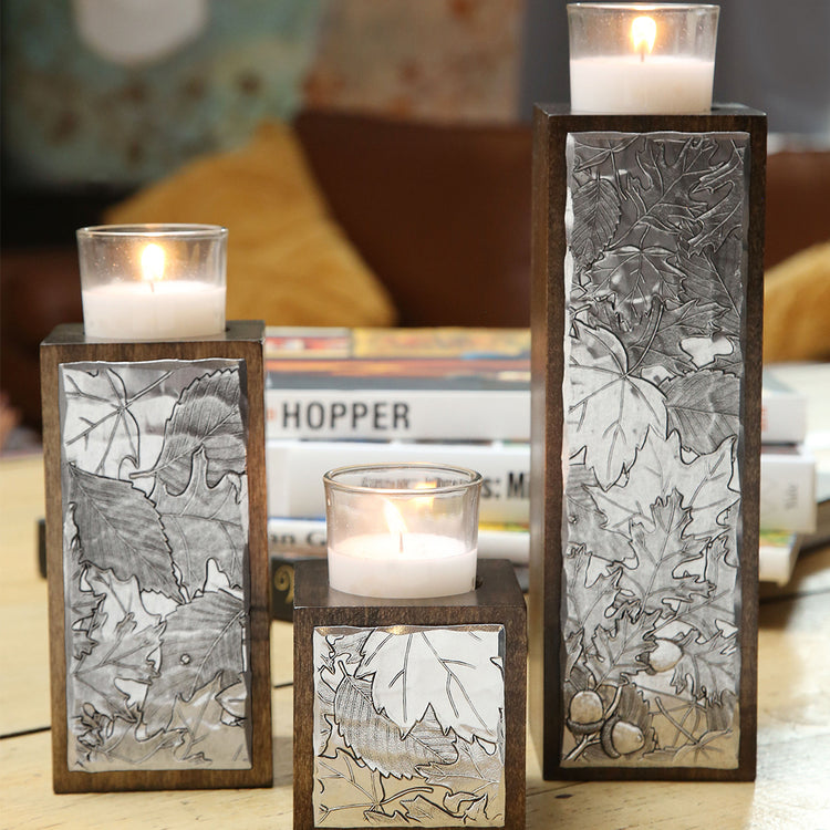 Autumn 3-Piece Wood Candle Holder Set