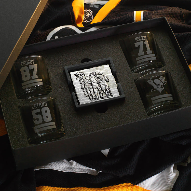 Pittsburgh Penguins Big Three SOHO Rocks Glass and Coaster Set