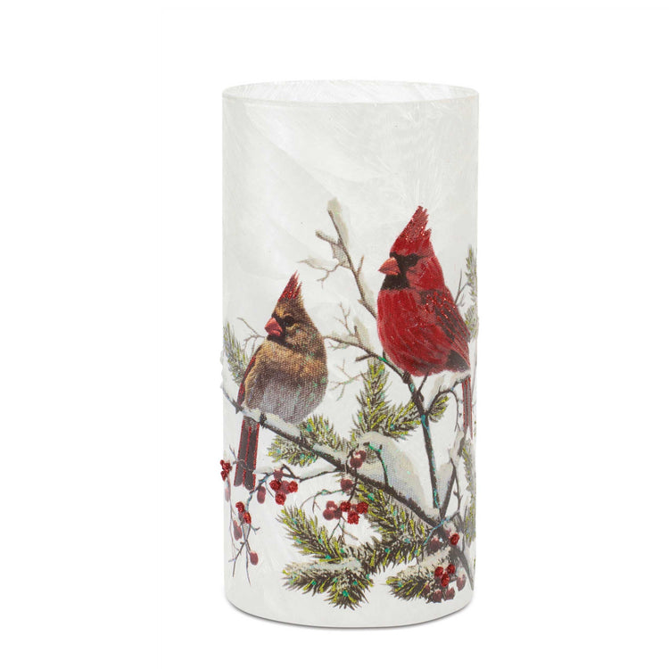 Winter Cardinals Hurricane Large Glass Candle Holder