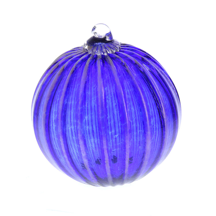 Glass Ornament Jewel Tone Cobalt with Gold Rib