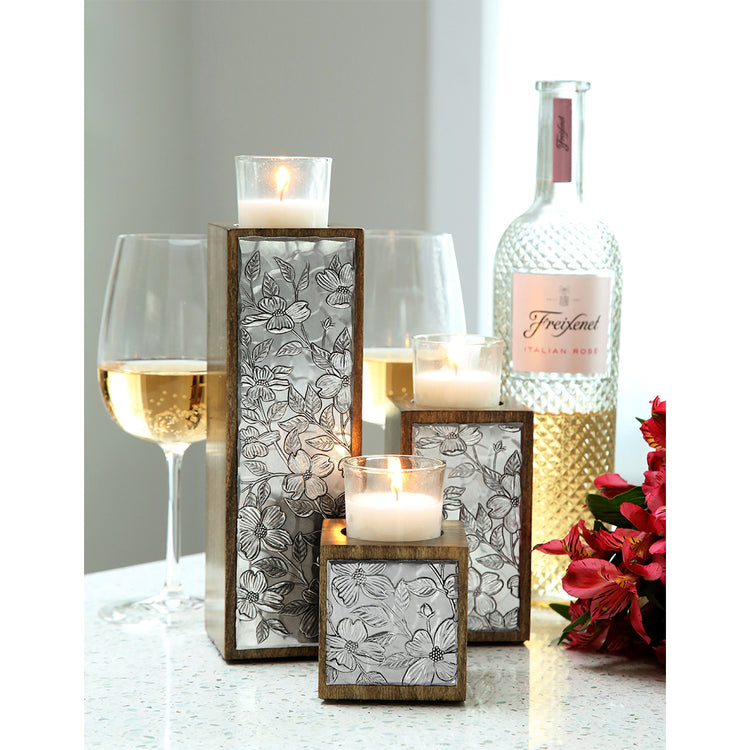 Dogwood 3-Piece Wood Candle Holder Set