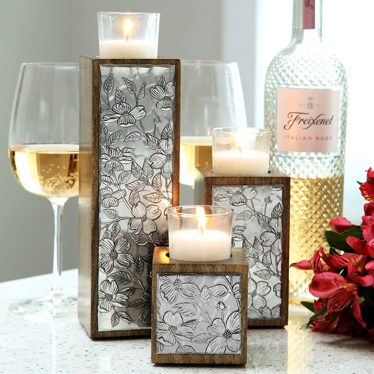 Dogwood 3-Piece Wood Candle Holder Set