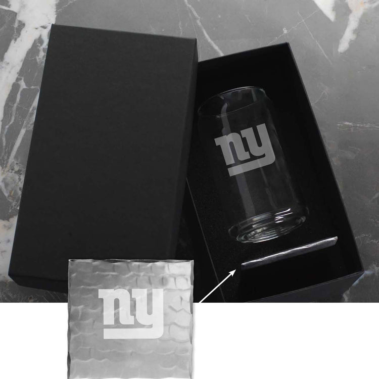 New York Giants Single Etched Beer Can Glass and Coaster Set