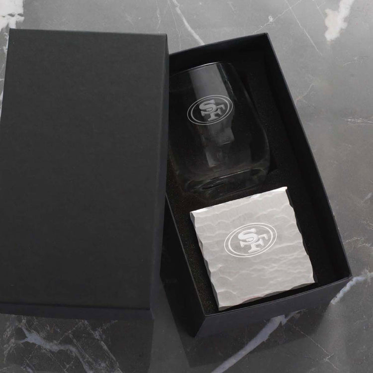 San Francisco 49ers Single Etched Wine Glass and Etched Square Coaster Set