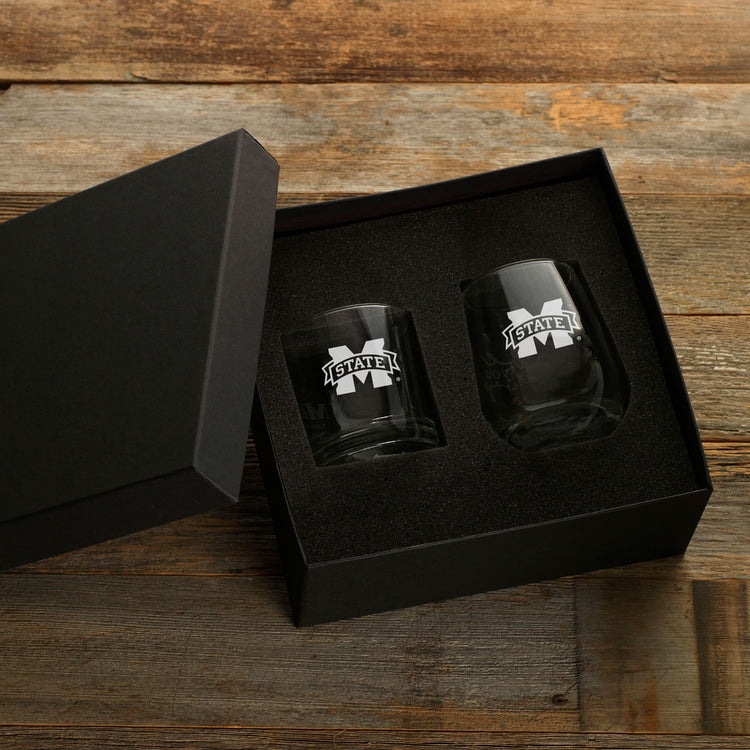 Mississippi State Bulldogs Etched Rocks and Wine Set