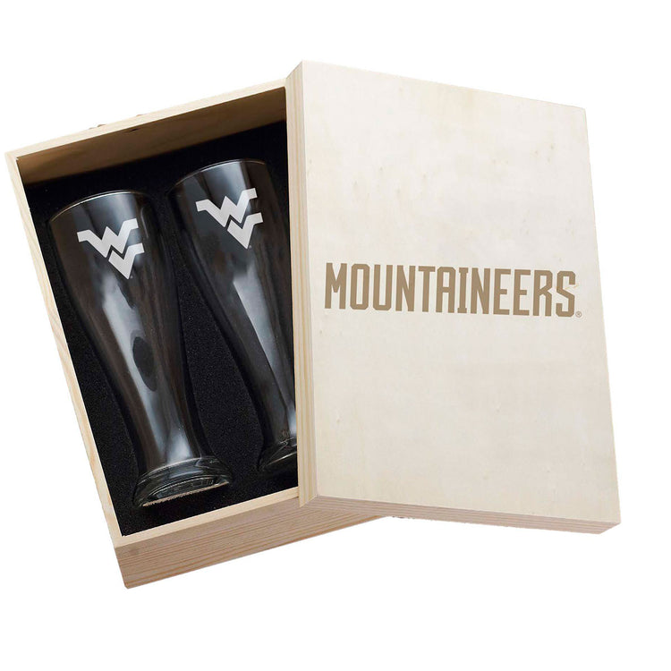 West Virginia Mountaineers 2-Piece Etched Pilsner Set In Collectors Box