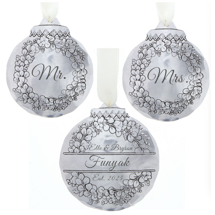 Personalized Wedding Eucalyptus Ornament Set