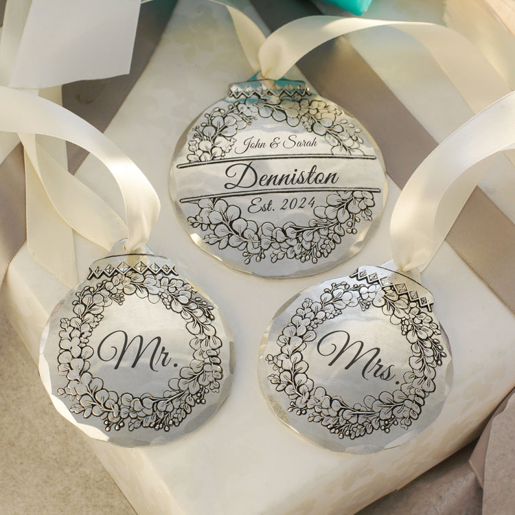 Personalized Wedding Eucalyptus Ornament Set