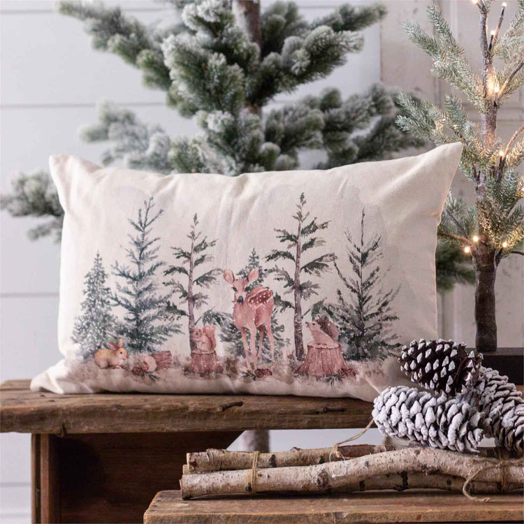 Lumbar Pillow Winter Animals In Forest
