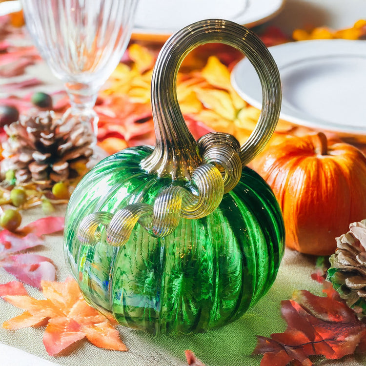 Glass Pumpkin Jewel Tone Kelly Green