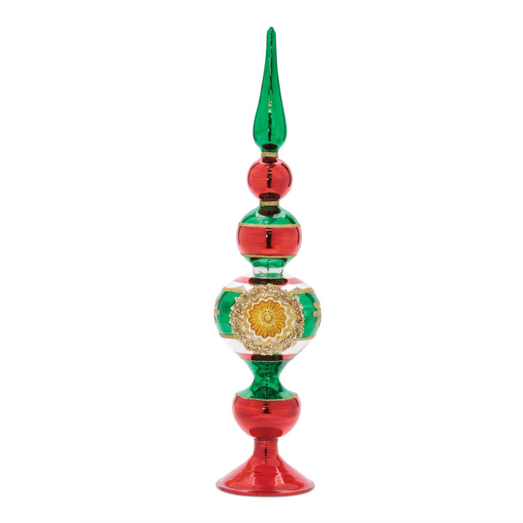 Large Reflective Red & Green Glass Christmas Finial
