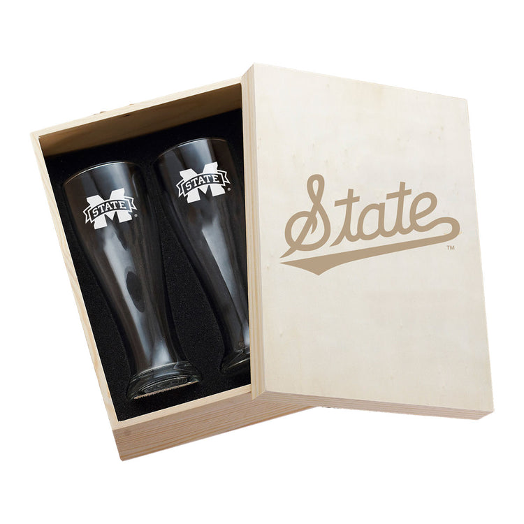 Mississippi State Bulldogs 2-Piece Etched Pilsner Set in Collectors Box