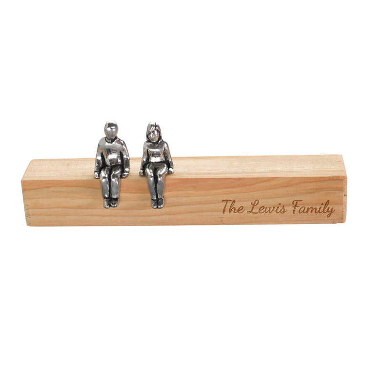 Pewter Miniature Family - Mom & Dad On Wood Block