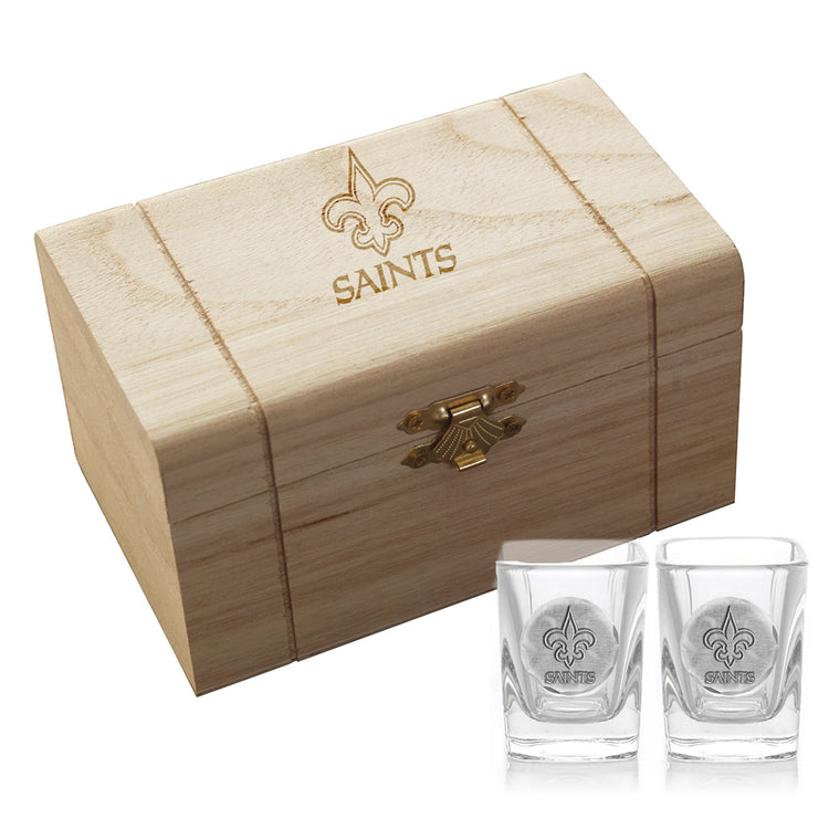 New Orleans Saints 2-Piece Shot Glass Set and Box (Aluminum)